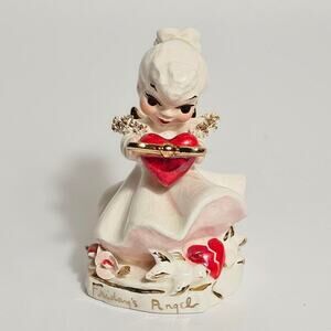 1950s Vintage Porcelain Friday's Angel Figurine Heart Wings Roses